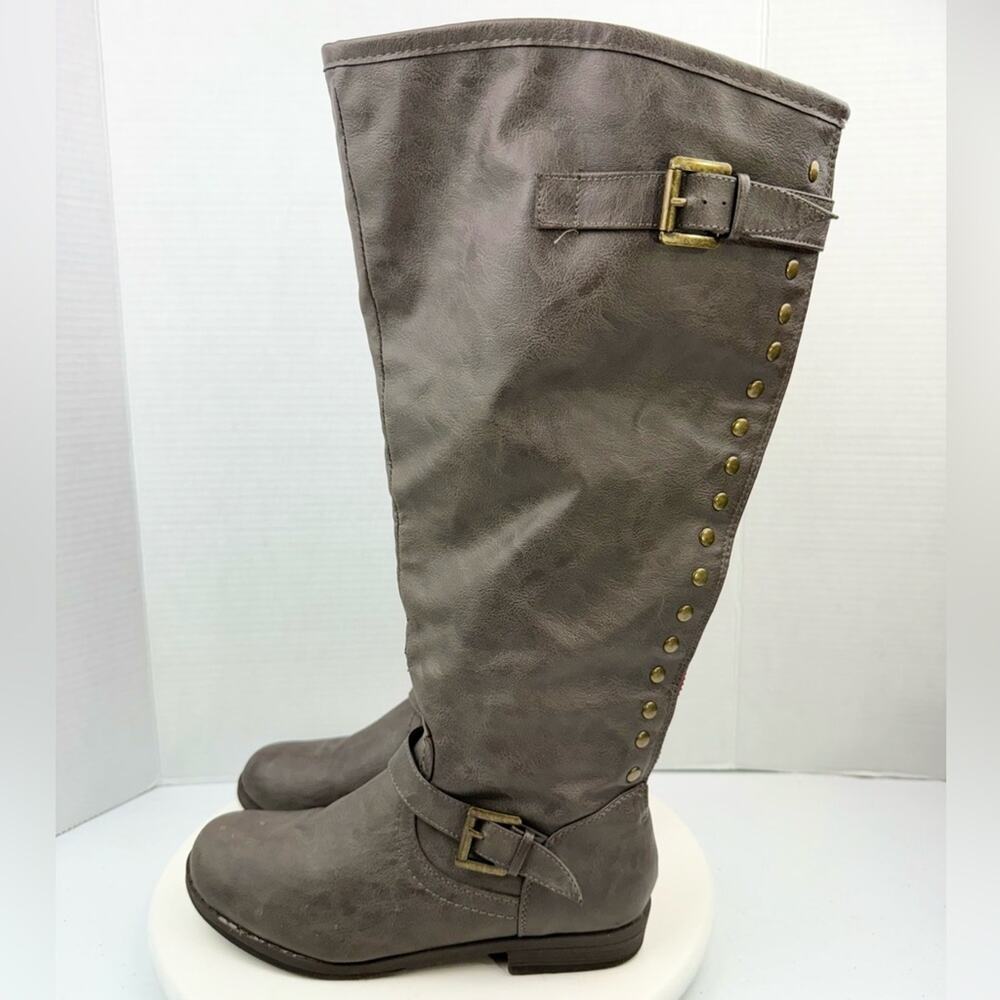 JOURNEE COLLECTION Womens Sz 8.5 Knee High Spokane Taupe Zip Up Boots Brown
